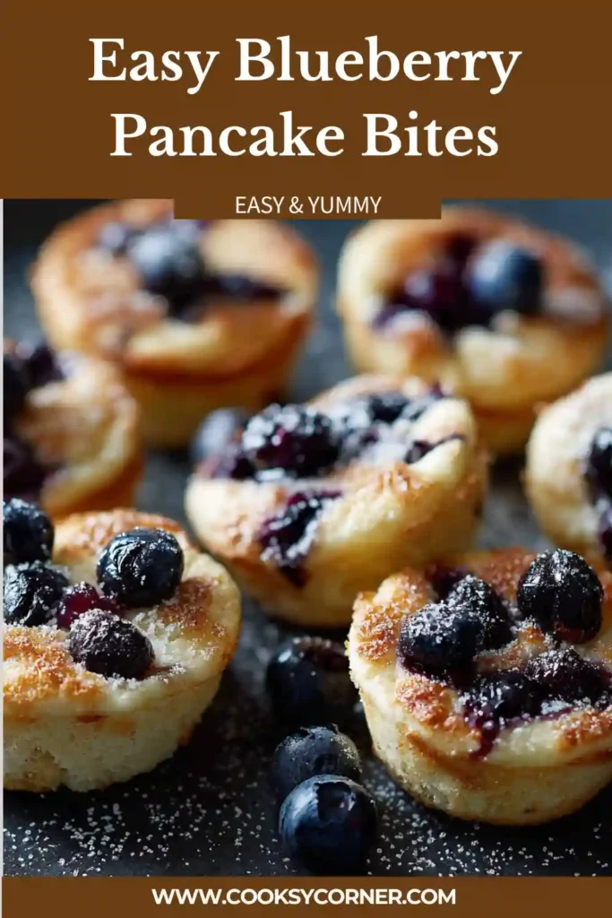 Blueberry Pancake Bites topped with sweet glaze and filled with juicy blueberries on a breakfast platter.