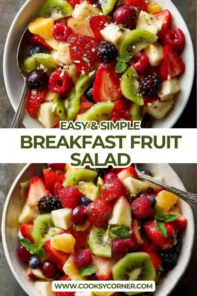 Healthy fruit salad made with pineapple, grapes, kiwi, strawberries, blueberries, and citrus dressing in a serving bowl.