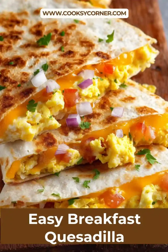 Cheesy egg and turkey ham quesadilla cooked until crispy and golden. A quick breakfast recipe served fresh from the skillet.