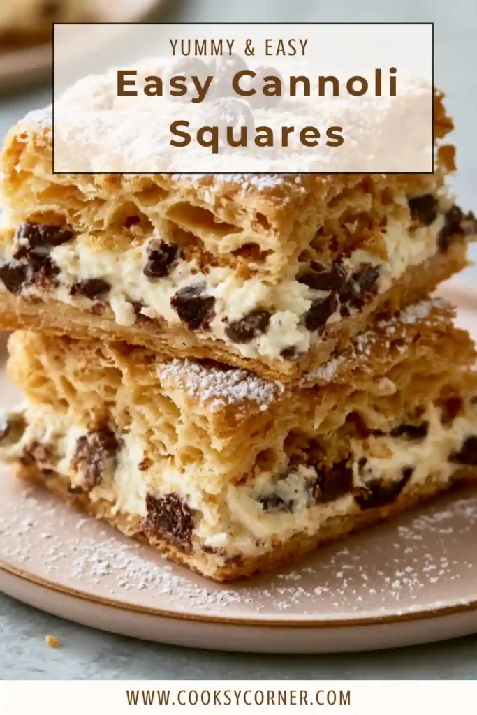 Cannoli Squares sliced into neat portions and garnished with chocolate chips.