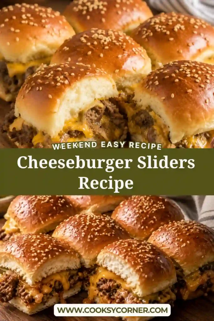 Baked cheeseburger sliders topped with sesame seeds and served with creamy burger sauce. A family-friendly dinner and party appetizer.