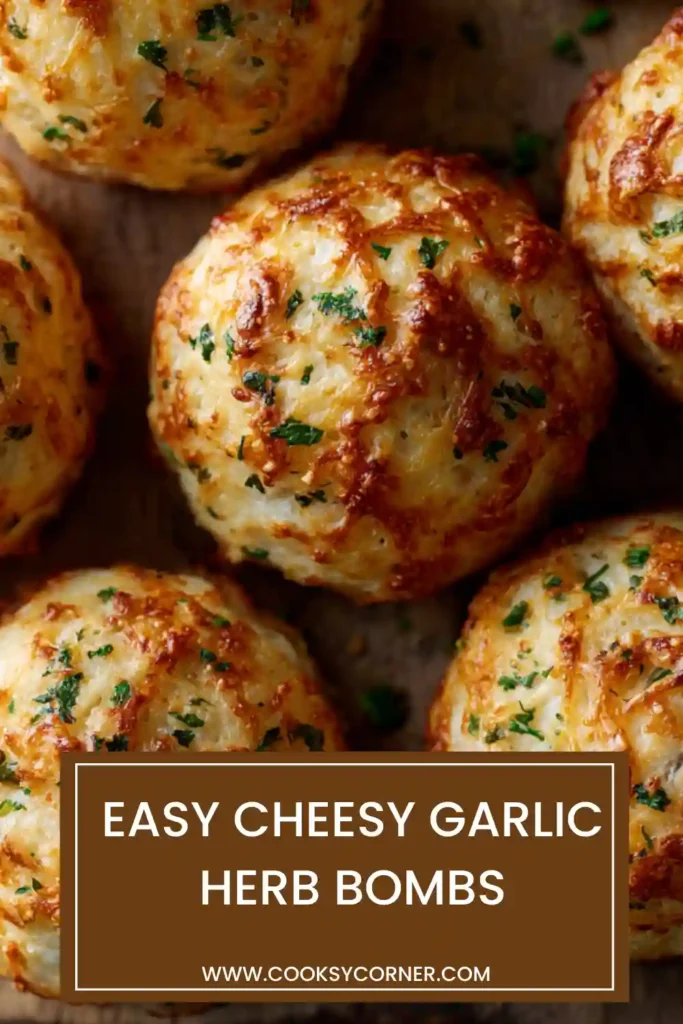 Homemade Cheesy Garlic Herb Bombs served warm with parsley garnish and Parmesan topping. The soft biscuit dough surrounds gooey melted mozzarella cheese.
