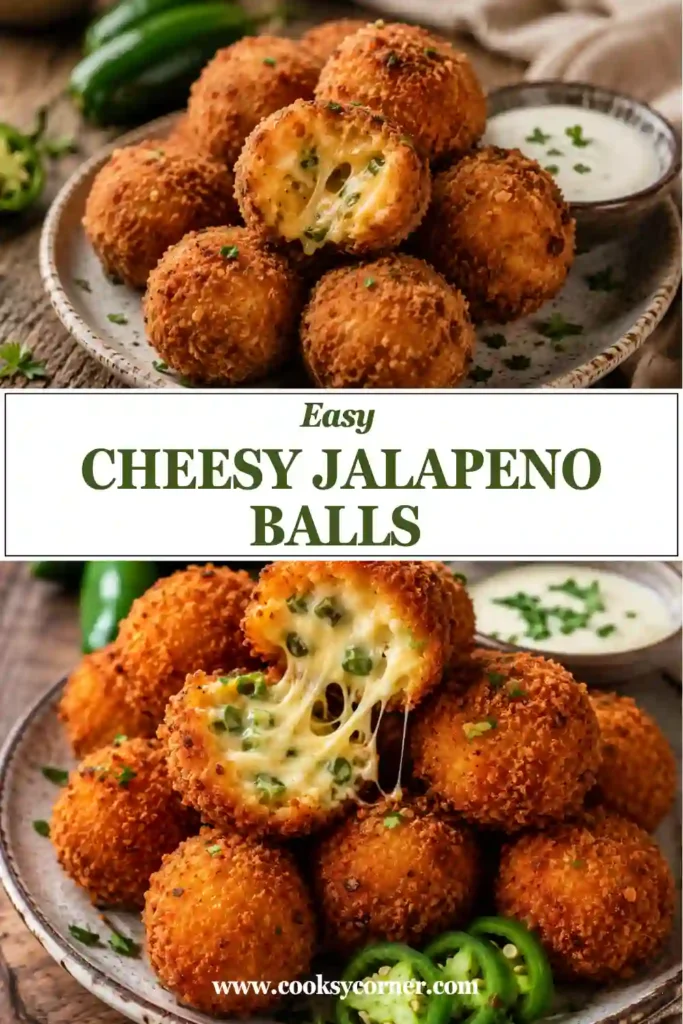 Freshly fried Cheesy Jalapeno Balls served warm with dipping sauce. The crunchy exterior and creamy jalapeno cheese filling create the perfect appetizer.