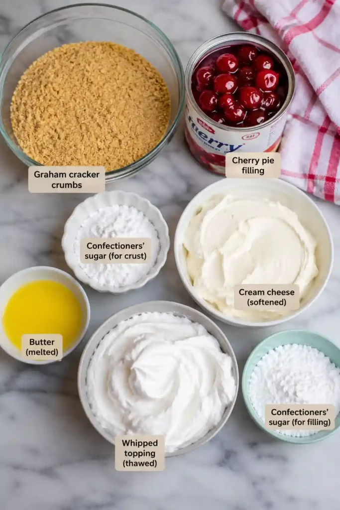 Creamy Cherry Delight dessert with rich cheesecake filling and cherry topping served chilled. An easy make-ahead dessert with classic flavors.
