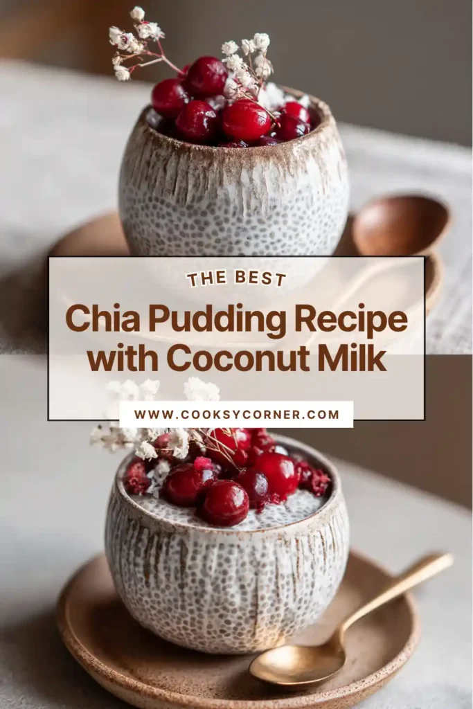 Homemade chia pudding with coconut milk featuring a thick creamy texture and colorful toppings.