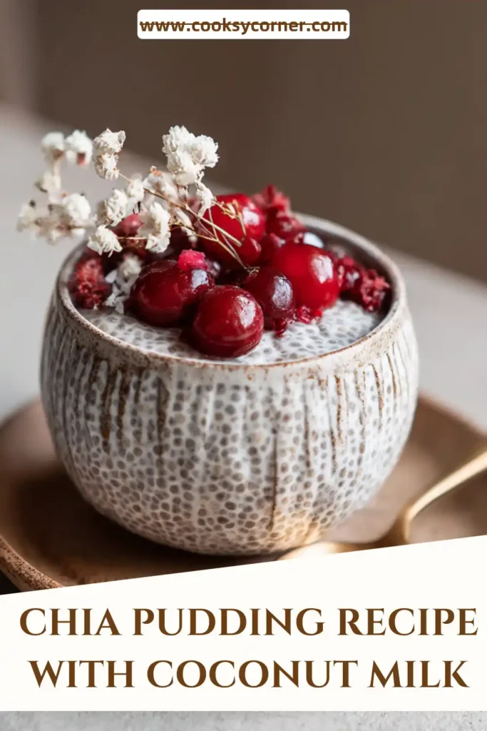 Healthy coconut milk chia pudding garnished with fruit and nuts for a nutritious breakfast.