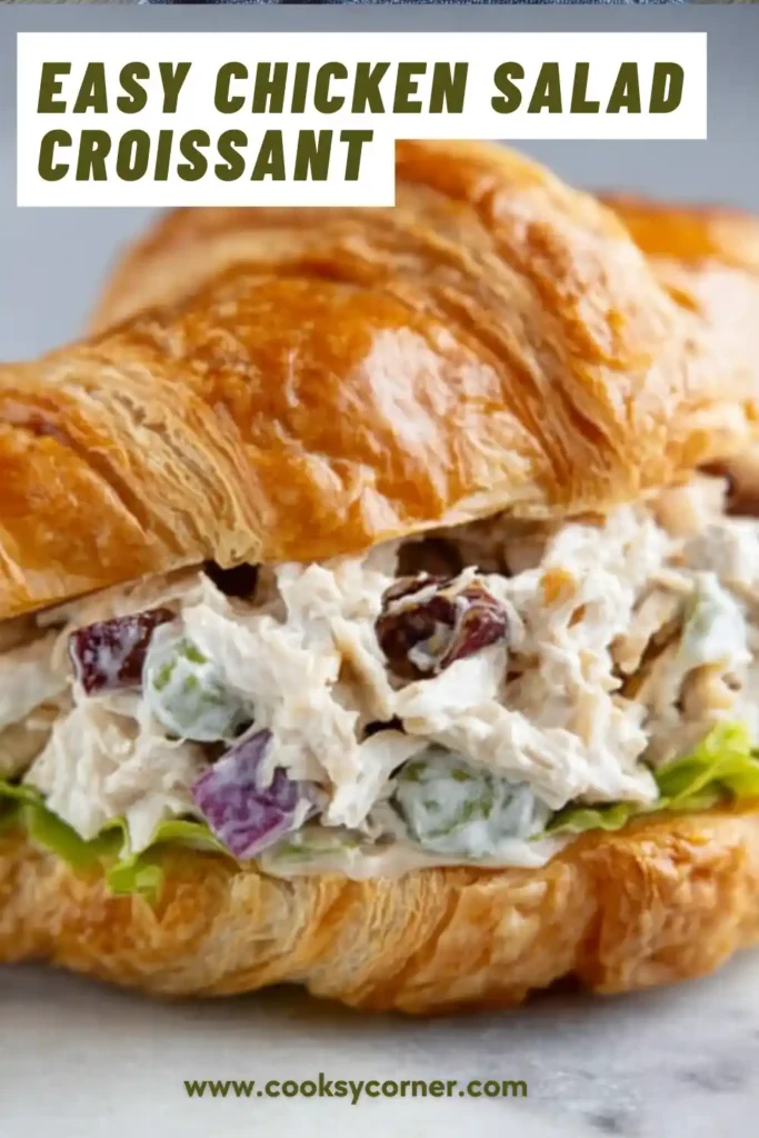 A flaky croissant filled with creamy chicken salad made with rotisserie chicken, celery, grapes, and fresh dill. This Chicken Salad Croissant Recipe is perfect for lunch or brunch.
