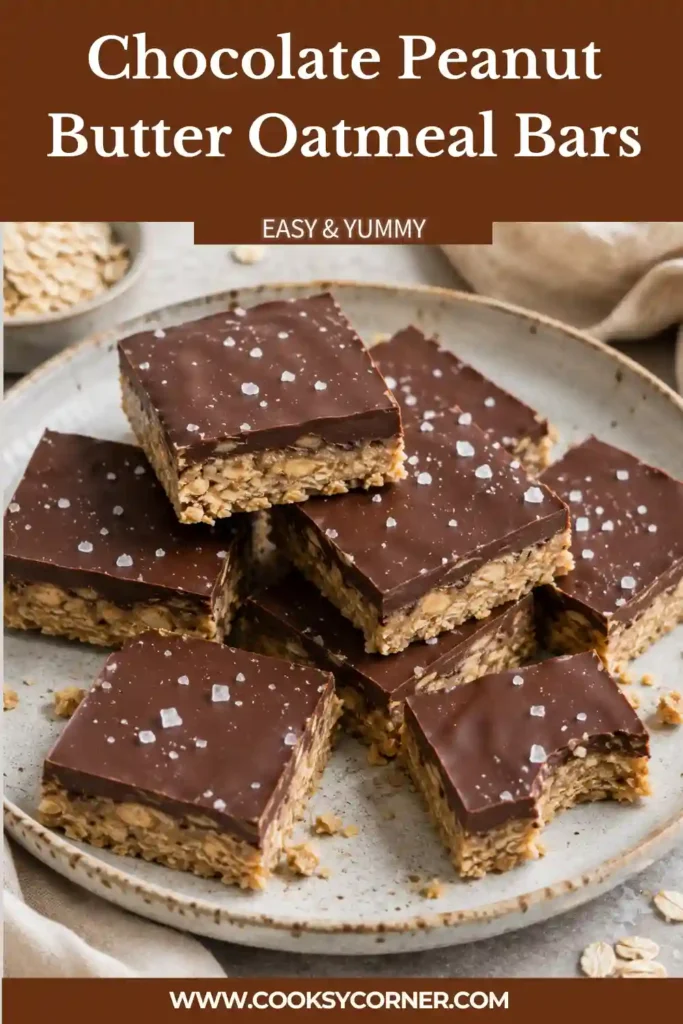 No-bake chocolate peanut butter bars made with rolled oats and maple syrup. These healthy dessert bars are simple, satisfying, and naturally sweetened.