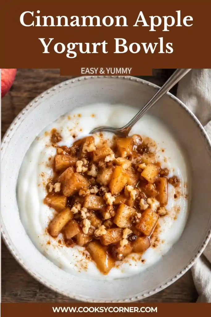 Healthy yogurt breakfast topped with cooked cinnamon apples and toasted walnuts. Perfect for meal prep and busy mornings.
