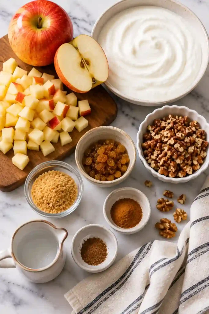 Apple cinnamon yogurt bowl featuring creamy yogurt, sweet raisins, and crunchy pecans. A simple and nutritious breakfast idea.