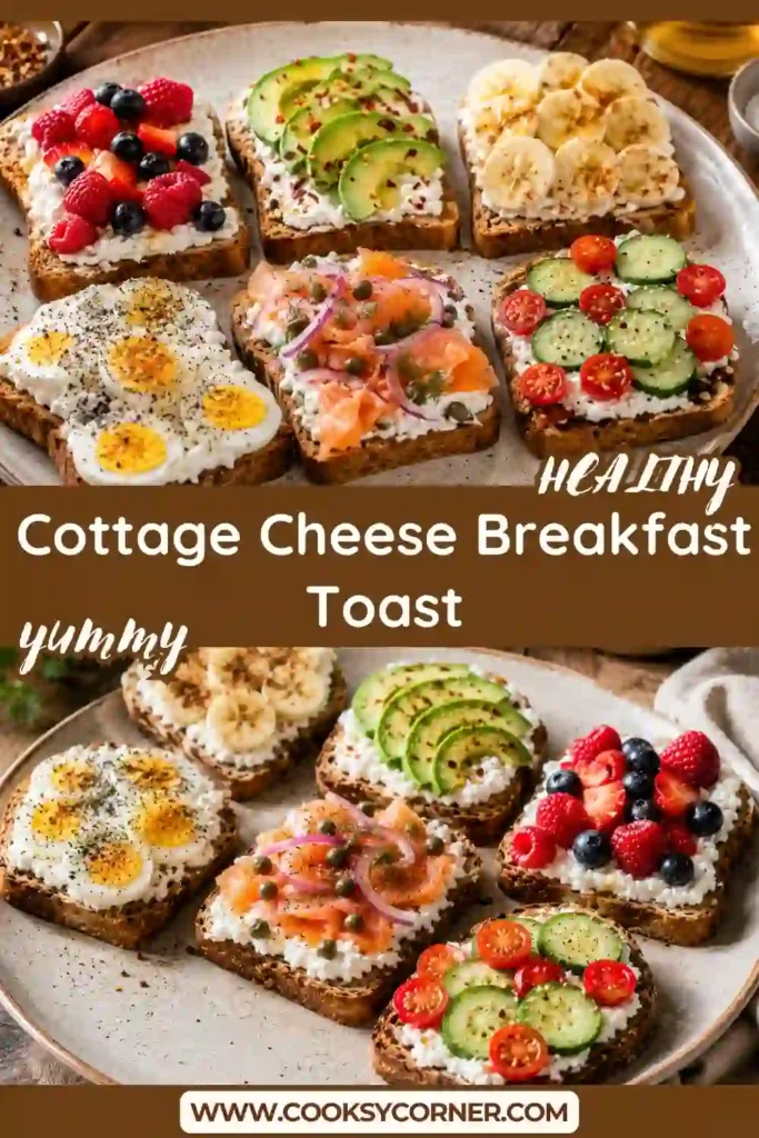 Cottage Cheese Breakfast Toast topped with fresh mixed berries and almond butter on toasted sprouted bread. A colorful high-protein breakfast that is both healthy and satisfying.