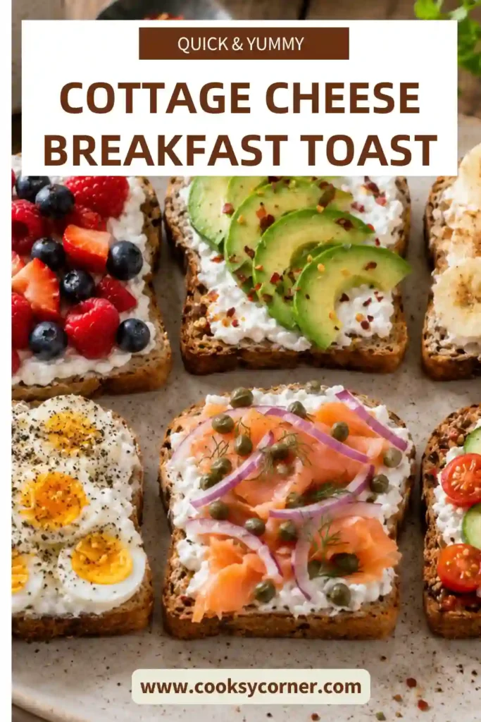 Healthy Cottage Cheese Breakfast Toast with sliced avocado, red pepper flakes, and flaky sea salt. This easy breakfast toast is packed with flavor and nutritious ingredients.