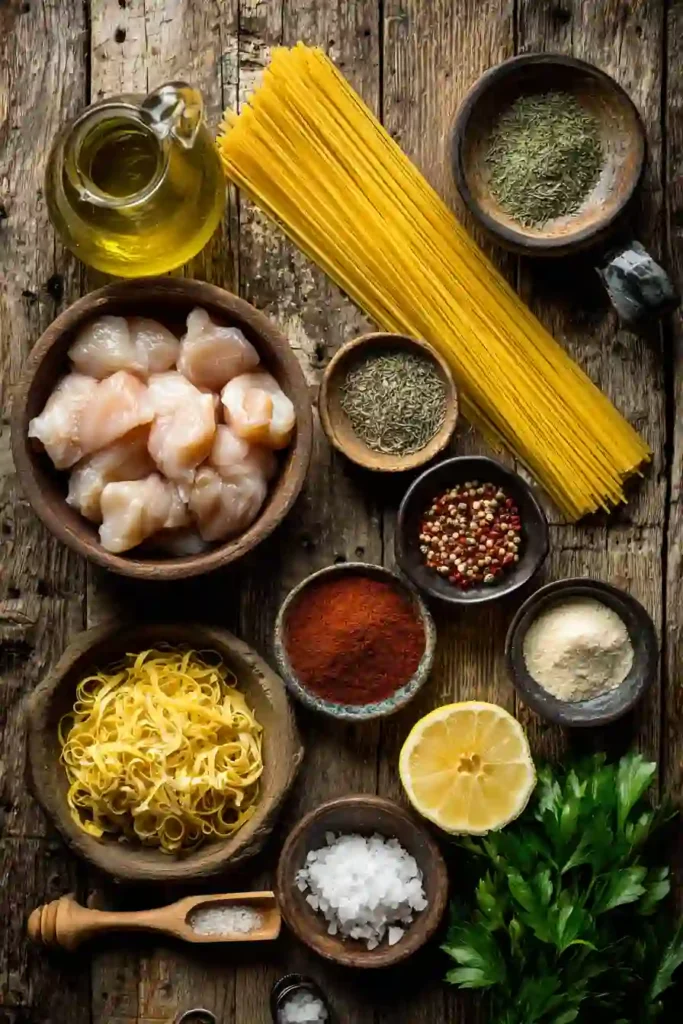 Easy chicken pasta recipe made with linguine, creamy butter sauce, garlic, and juicy chicken bites.