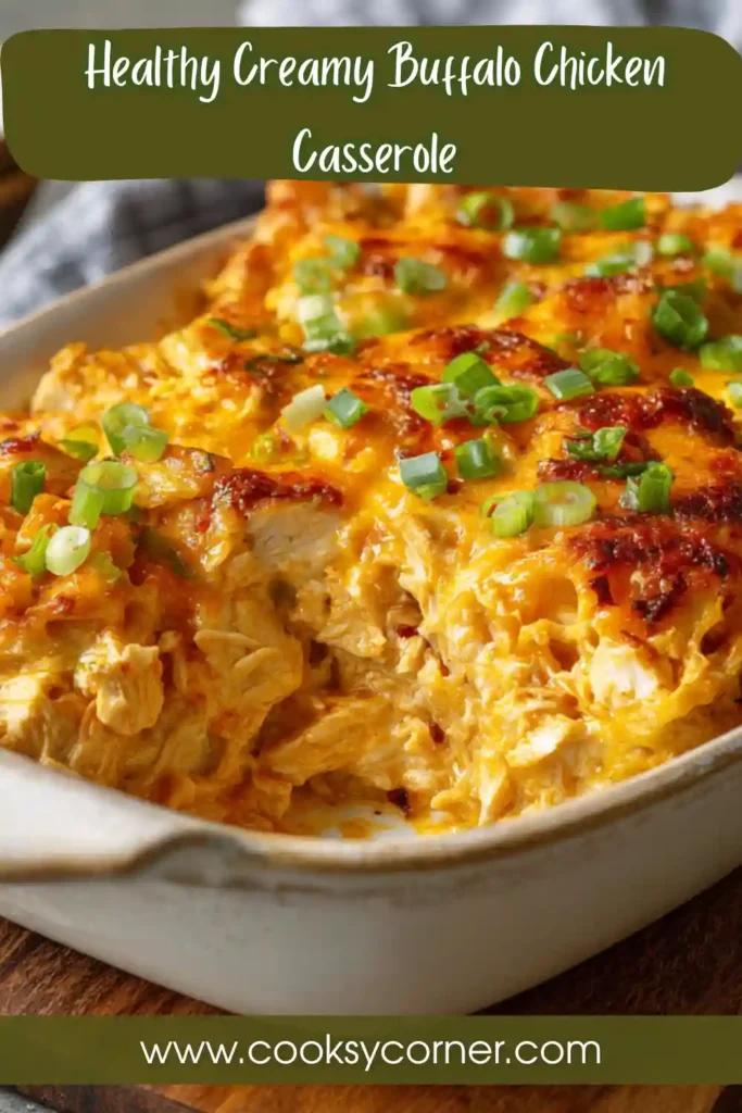 Low-carb buffalo chicken bake made with cauliflower rice and cottage cheese.
