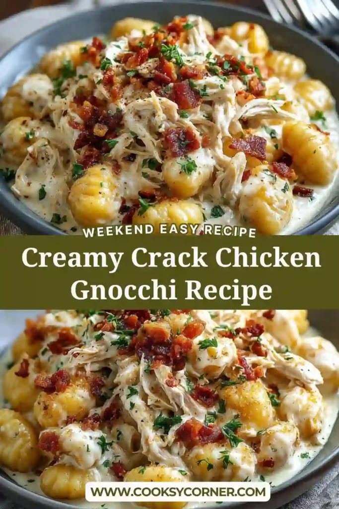 Creamy chicken gnocchi served in a rustic bowl with melted cheddar cheese and fresh parsley. This comforting dinner recipe is rich, hearty, and family-friendly.