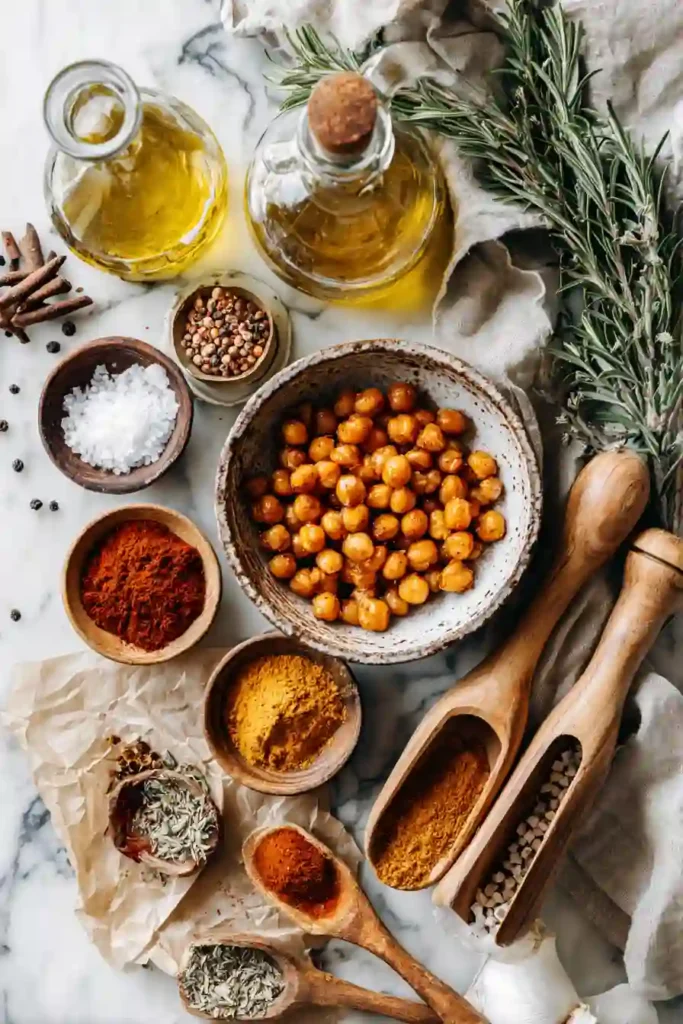 Healthy roasted chickpea snack topped with paprika seasoning.