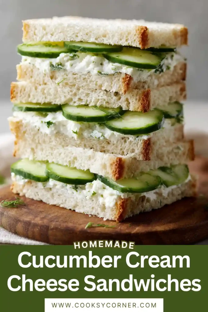 Elegant cucumber tea sandwiches made with soft white bread, cream cheese, and crisp cucumber slices. A refreshing appetizer for parties and gatherings.