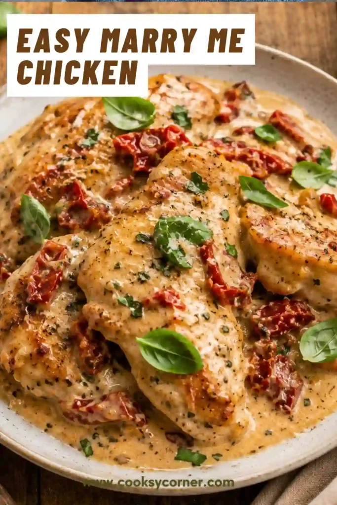 Golden-brown chicken breasts baked in a creamy sun-dried tomato sauce. This Marry Me Chicken Recipe is rich, flavorful, and easy to prepare.