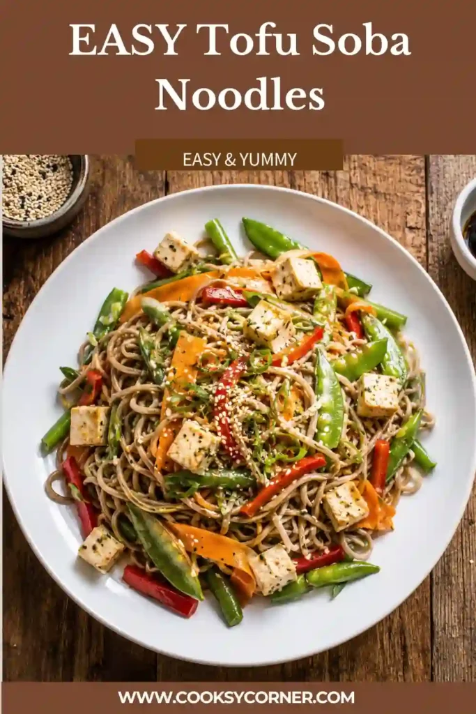 Asian-inspired Tofu Soba Noodles tossed with fresh coriander, crunchy vegetables, and sesame ginger dressing. A nutritious and colorful noodle salad.
