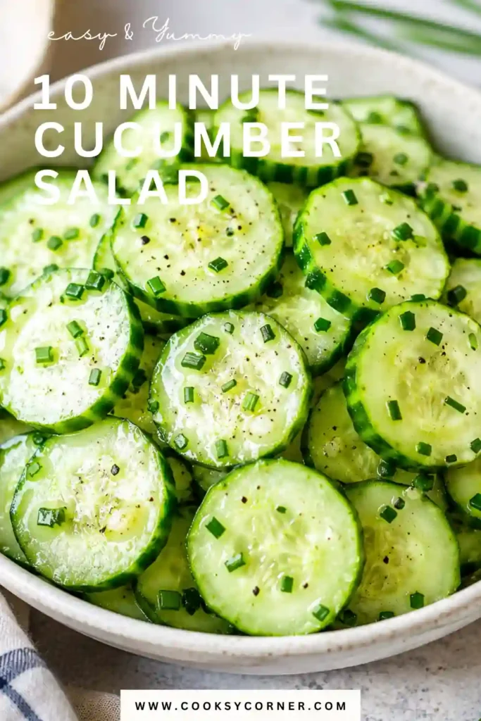 Refreshing Easy 10-Minute Cucumber Salad served in a white bowl with thin cucumber slices and fresh herbs. A light and flavorful side dish.