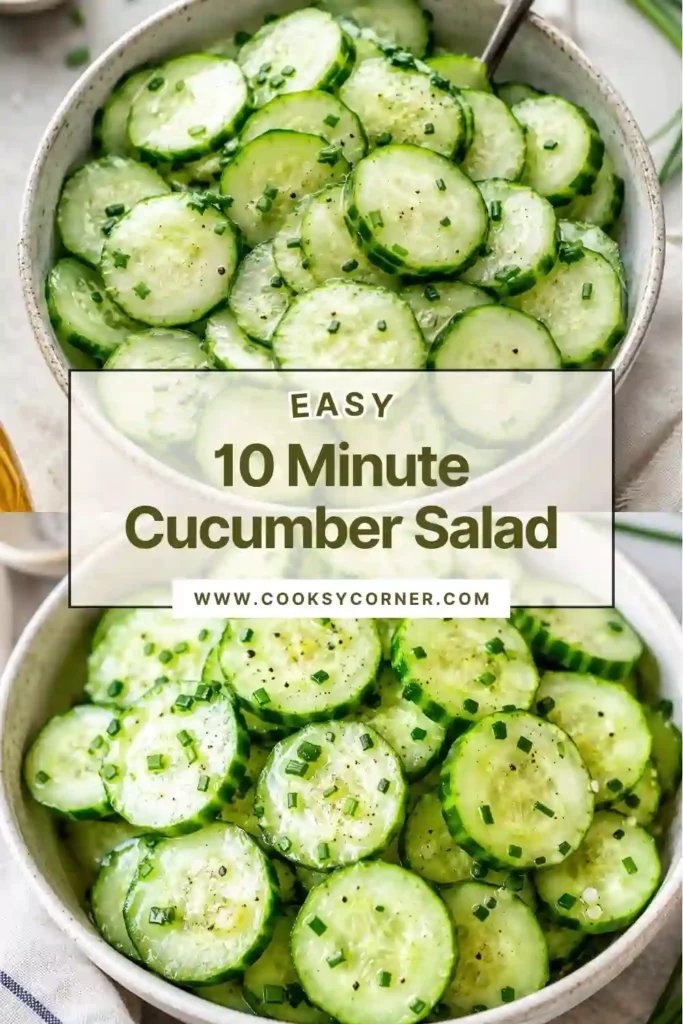 Fresh cucumber slices tossed in a simple rice vinegar dressing and garnished with chopped chives. A healthy cucumber salad ready in just 10 minutes.