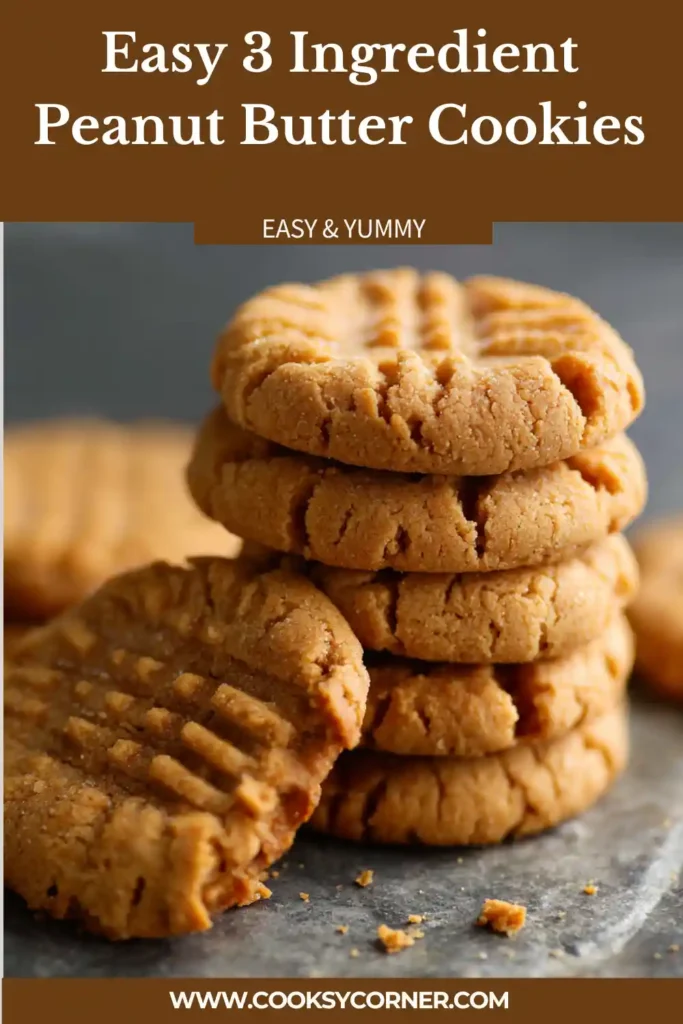 3 Ingredient Peanut Butter Cookies with classic fork marks cooling on a wire rack.