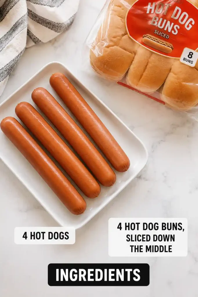 Homemade Easy Air Fryer Hot Dogs topped with favorite condiments. A quick and family-friendly air fryer recipe with great texture and flavor.