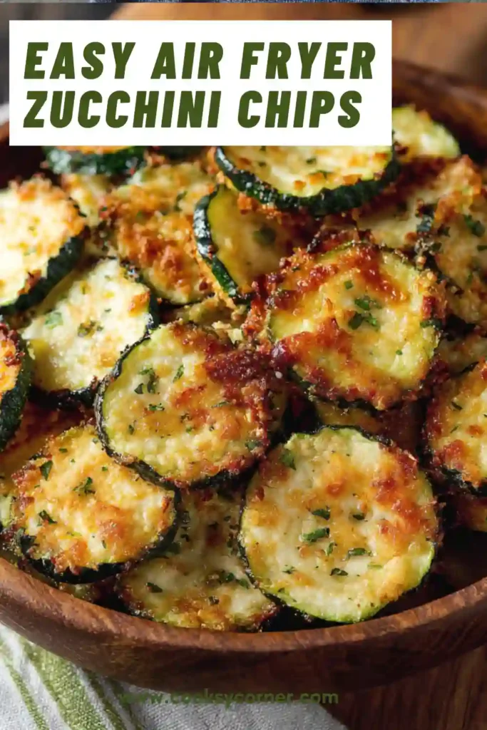 Homemade zucchini chips seasoned with garlic powder and olive oil.