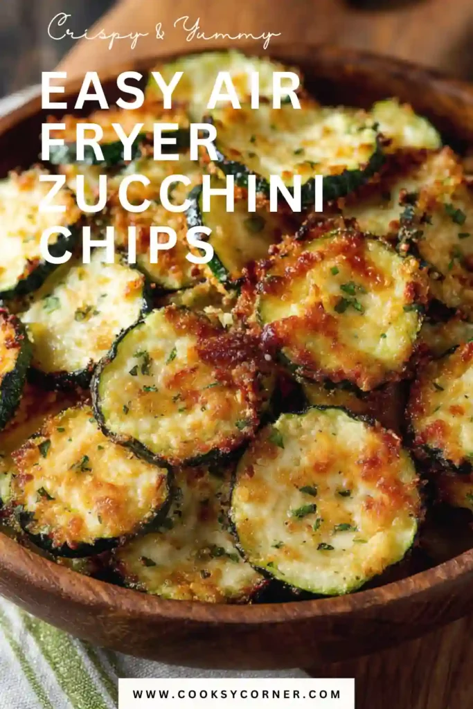 Healthy zucchini chips cooked in the air fryer until crunchy and golden.