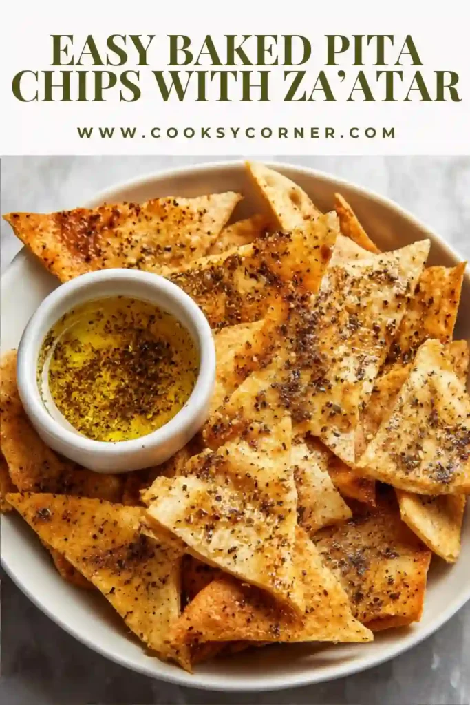 Baked Pita Chips with Za’atar served in a bowl with Mediterranean dips.