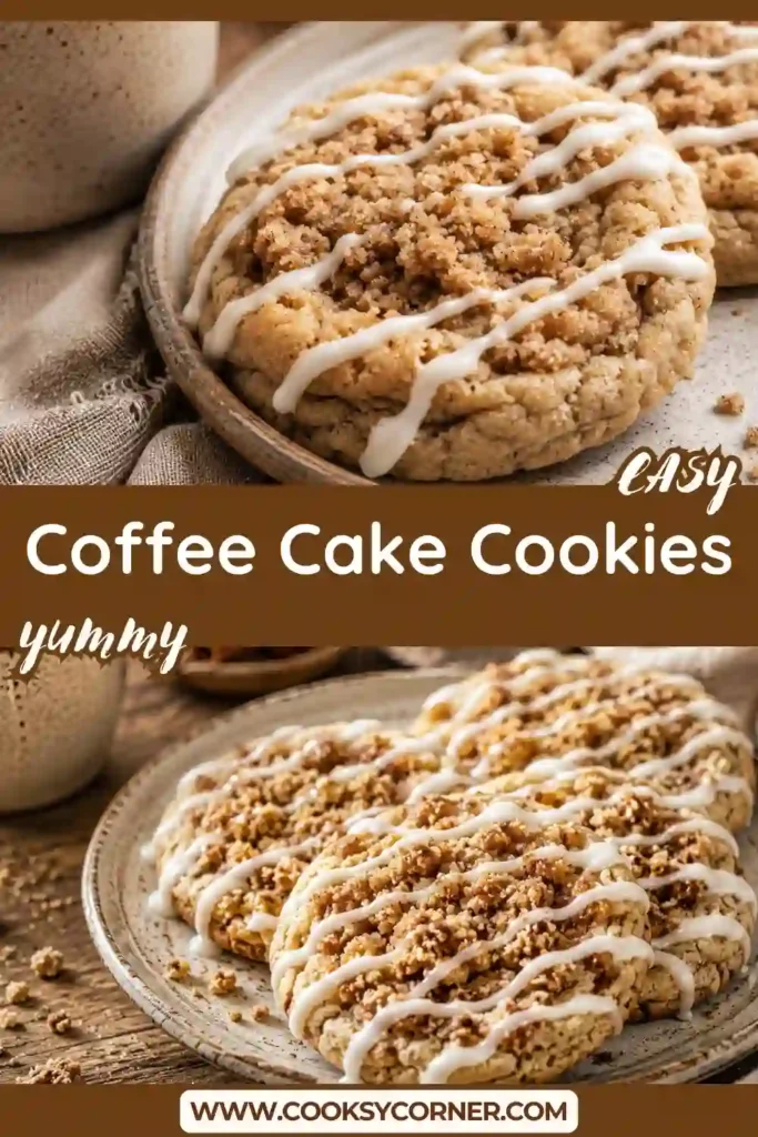 Bakery-style cinnamon crumb cookies with golden edges and sweet glaze arranged on a serving plate.