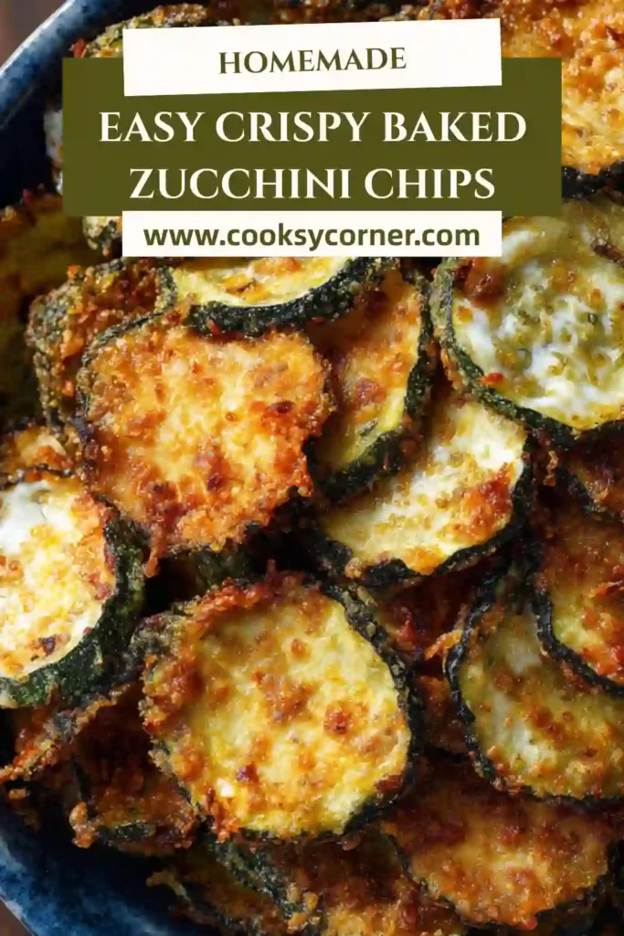 Homemade zucchini chips cooling on a baking sheet after baking.