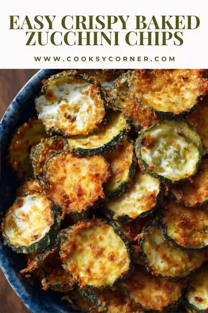Crispy baked zucchini chips arranged on a serving platter with a bowl of tzatziki sauce.