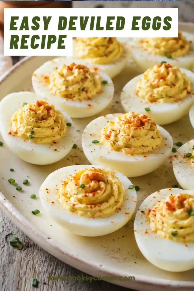 Freshly prepared Deviled Eggs arranged on a serving platter with a creamy mustard filling. This easy appetizer is ideal for holiday gatherings and family celebrations.