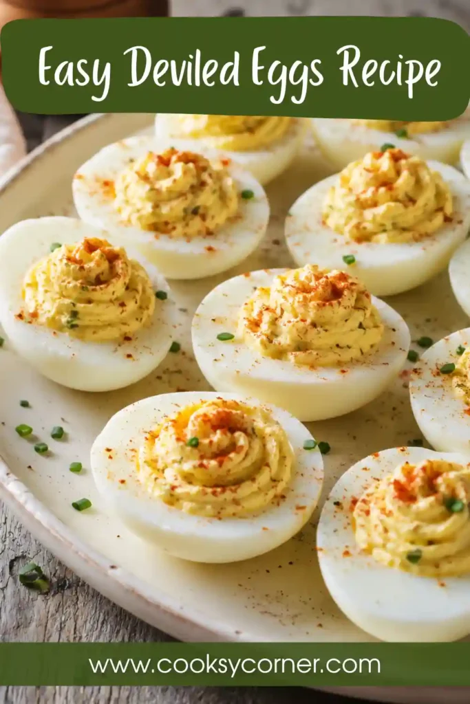 A platter of classic Deviled Eggs filled with creamy yolk mixture and sprinkled with paprika. These homemade Deviled Eggs are a perfect appetizer for parties and holidays.