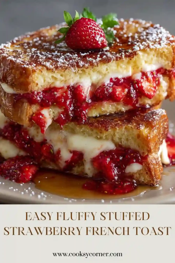 Golden brioche French toast stuffed with creamy ricotta filling and strawberries.