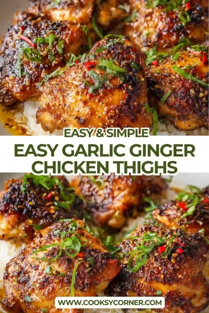 Oven-baked chicken thighs with crispy skin served on a platter with fresh parsley garnish.