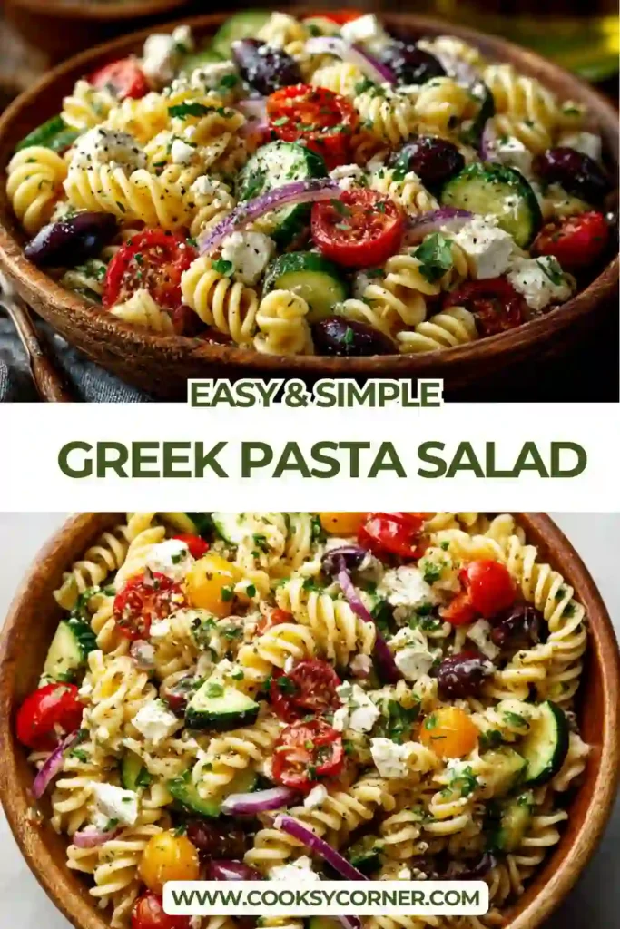 Fresh Mediterranean pasta salad loaded with vegetables, feta cheese, and olives. This Easy Greek Pasta Salad is ideal for meal prep, picnics, and potlucks.