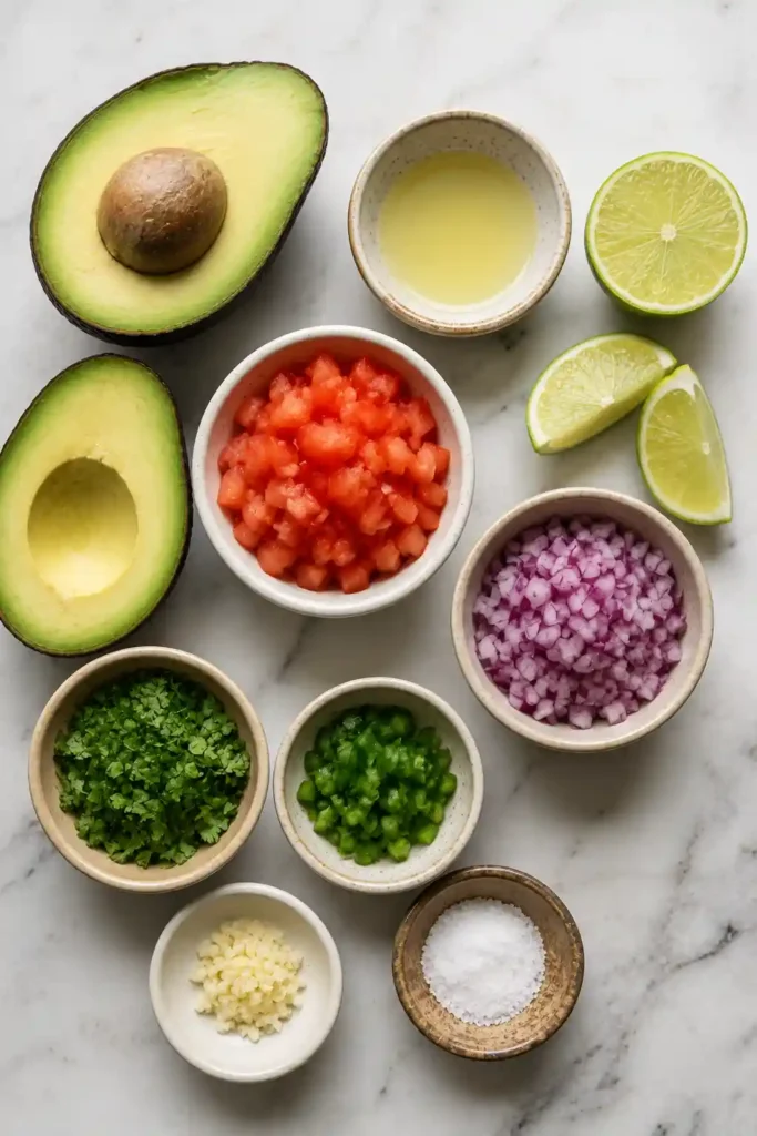 Fresh guacamole made with ripe avocados, red onion, lime juice, cilantro, and tomatoes. A healthy Mexican-inspired appetizer served in a rustic bowl.