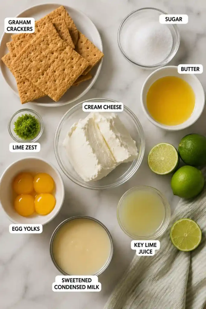 Freshly baked Easy Key Lime Pie Bars arranged on a serving tray. Tangy lime filling and buttery crust create a classic citrus dessert.