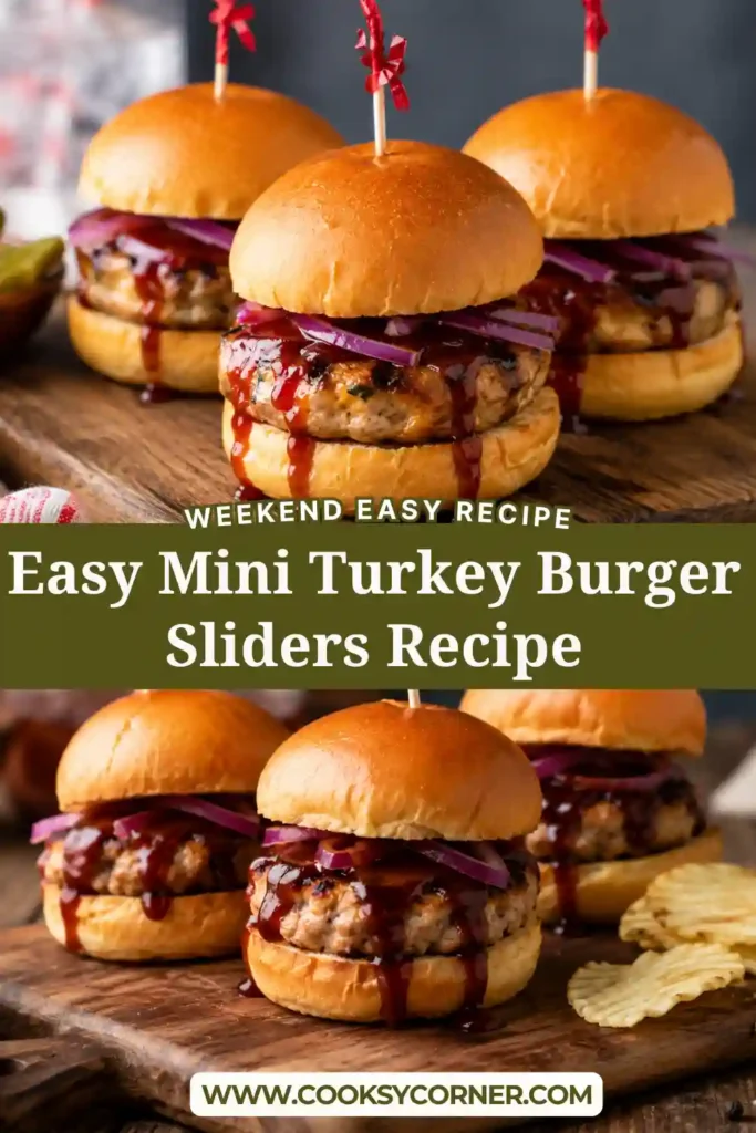 Mini turkey burger sliders topped with melted cheese and served on soft slider buns with lettuce and tomato.
