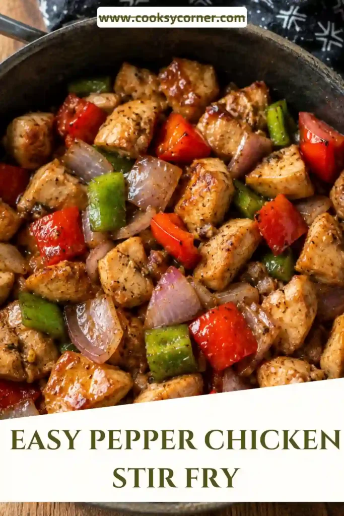 Homemade Easy Pepper Chicken Stir Fry with crisp vegetables and savory sauce served over rice. A delicious and quick weeknight meal made with simple ingredients.