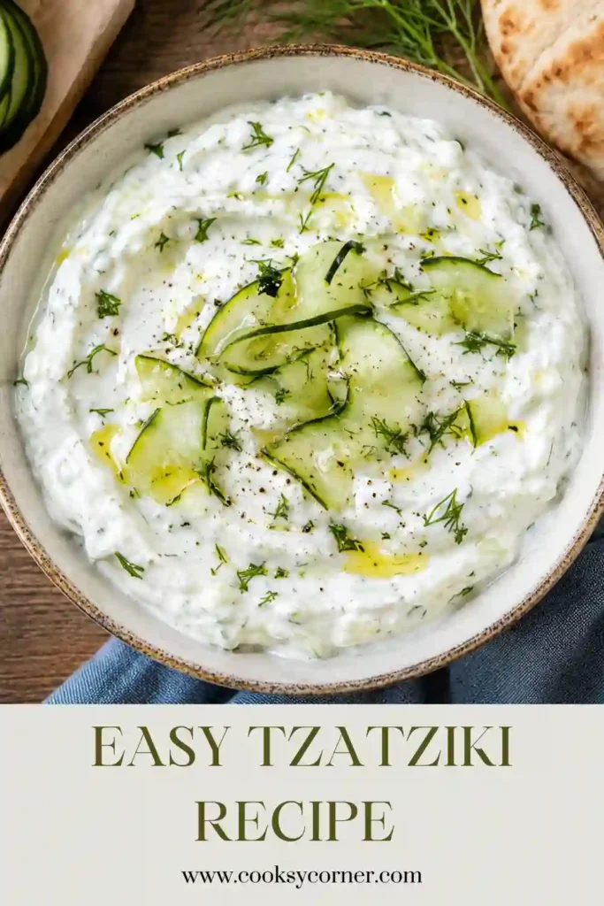 Creamy cucumber yogurt dip prepared with Greek yogurt, fresh garlic, and lemon juice, perfect as a Mediterranean appetizer.