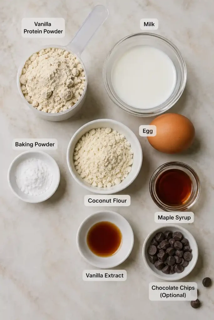 A healthy Vanilla Mug Cake served warm in a mug with a fluffy crumb and lightly golden top. Ideal for a quick high protein dessert recipe.