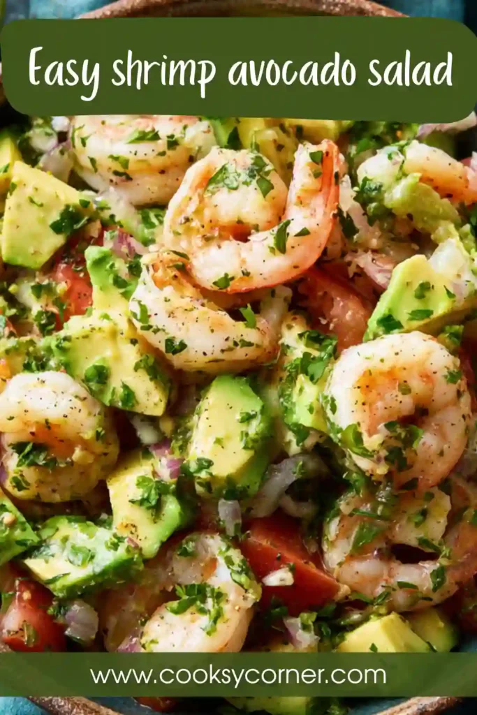 A bowl of shrimp and avocado salad made with fresh tomatoes, cilantro, jalapeño, and lime dressing. This healthy shrimp salad is colorful, protein-rich, and perfect for a quick meal.