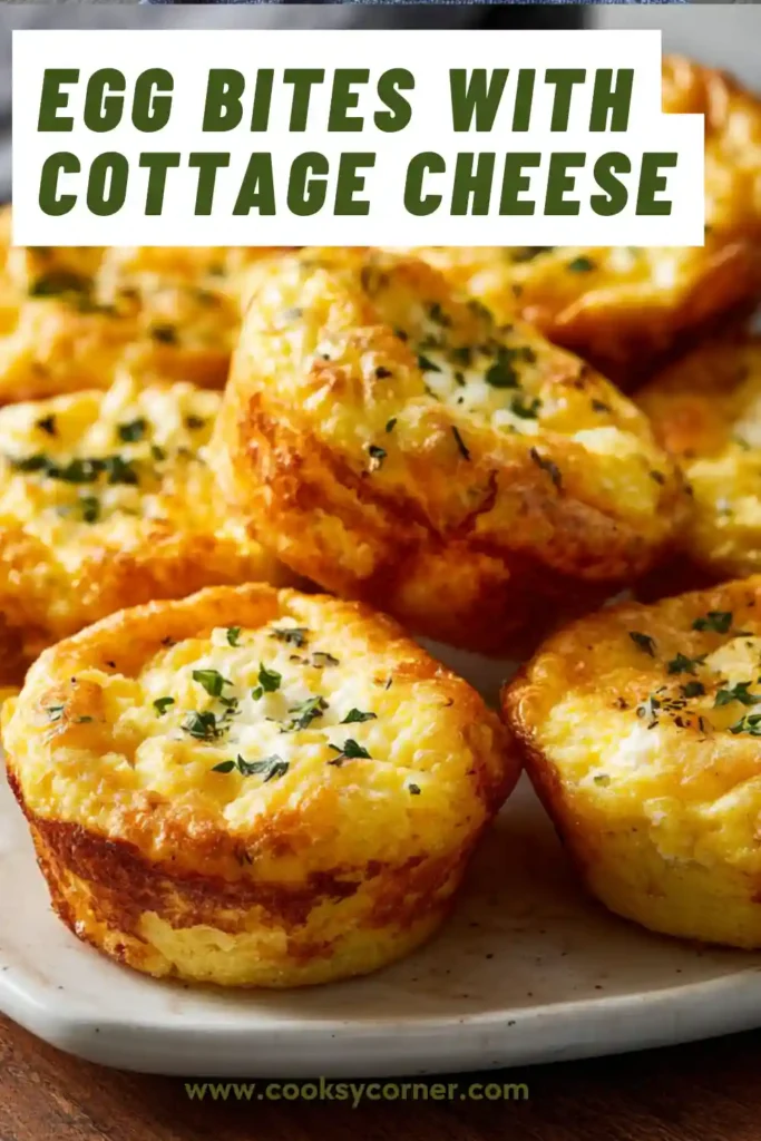 Protein-packed egg bites made with eggs, cottage cheese, and cheddar cheese served warm on a breakfast plate.