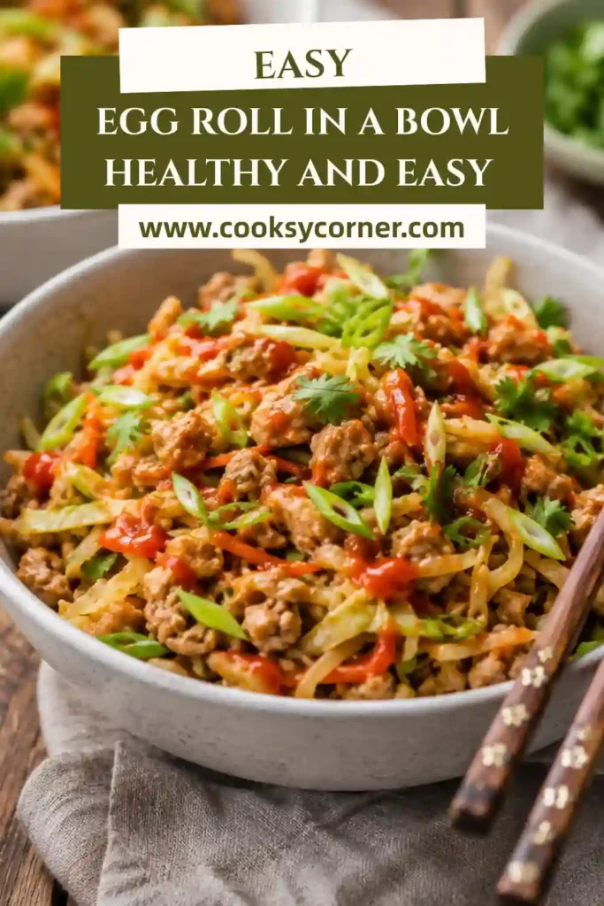 Easy Egg Roll in a Bowl recipe cooked in a skillet with garlic, ginger, and cabbage slaw. This healthy dinner offers takeout-inspired flavor without the wrapper.