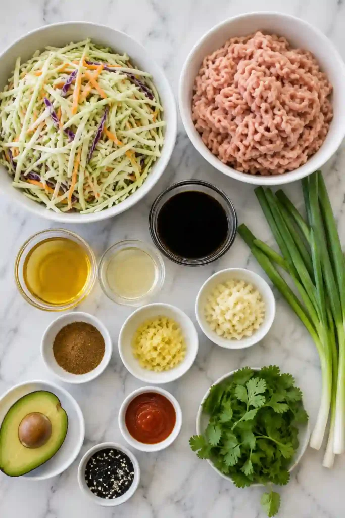 Protein-packed Egg Roll in a Bowl topped with cilantro and sesame seeds. A nutritious weeknight dinner made with fresh vegetables and lean meat.