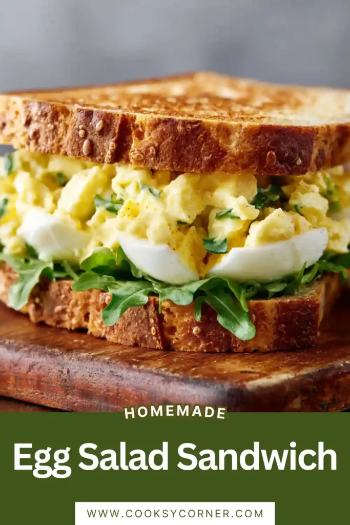 A freshly made Egg Salad Sandwich Recipe served on toasted bread with crisp lettuce leaves. The creamy egg filling is rich, flavorful, and perfect for a quick lunch.