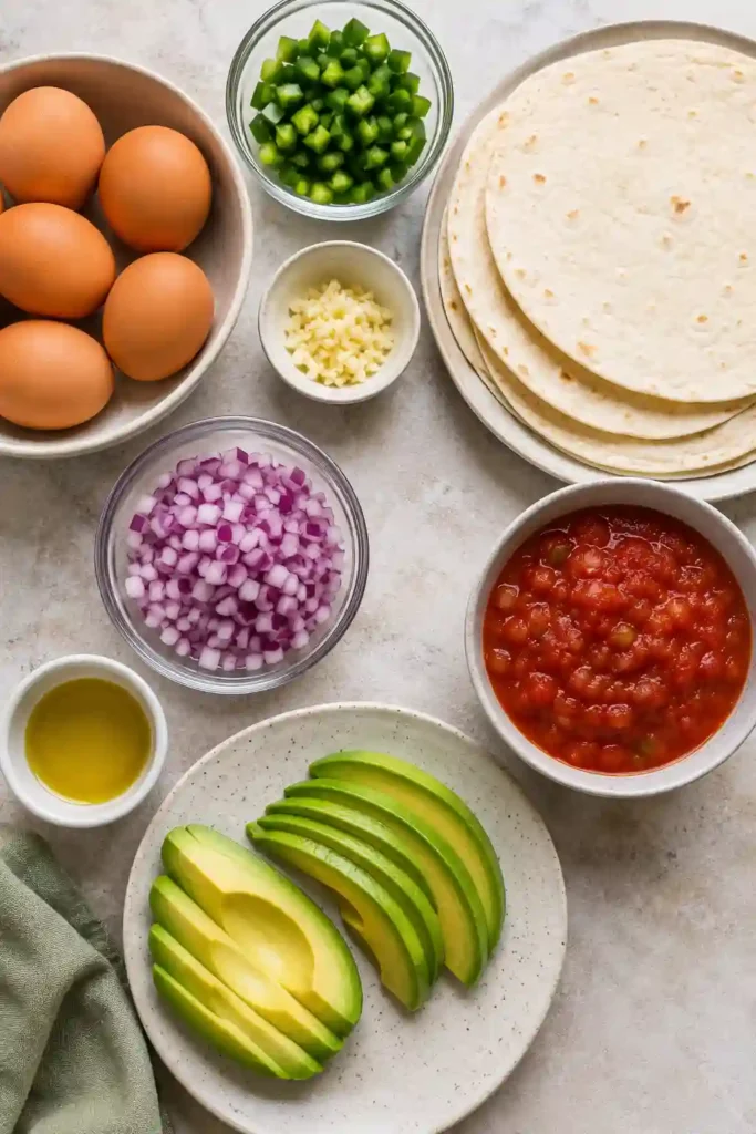 Easy Egg and Avocado Breakfast Burrito served warm with creamy avocado and fresh salsa for a delicious morning meal.